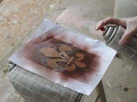 Fleur de lis Spray Paint Stencil Stool from www.all-about-stencils.com